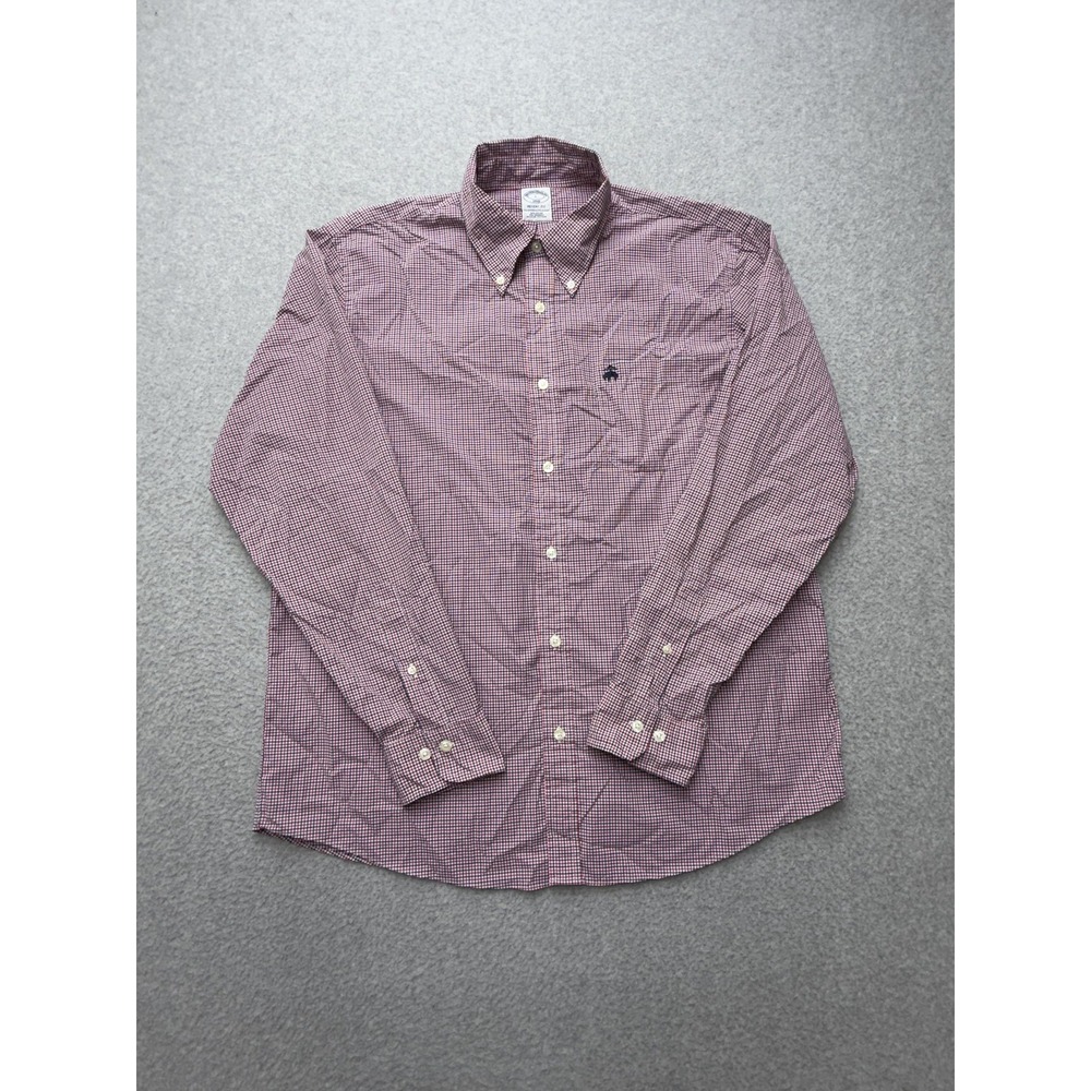 Brooks Brothers Shirt Mens Large Red Blue Check Long Sleeve Button Stretch